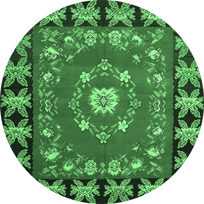 Round Persian Emerald Green Traditional Rug, tr123emgrn