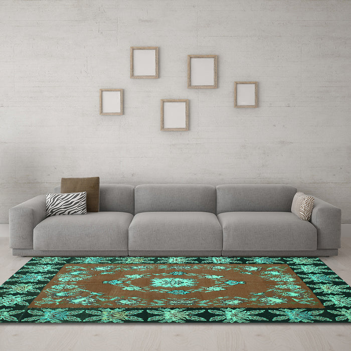 Machine Washable Persian Turquoise Traditional Area Rugs in a Living Room,, wshtr123turq