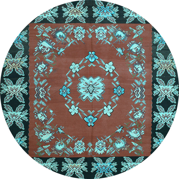 Round Machine Washable Persian Light Blue Traditional Rug, wshtr123lblu