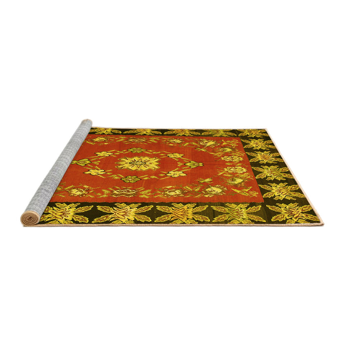 Sideview of Machine Washable Persian Yellow Traditional Rug, wshtr123yw
