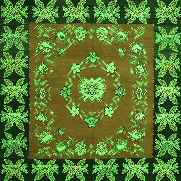 Round Machine Washable Persian Green Traditional Area Rugs, wshtr123grn