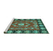 Sideview of Machine Washable Persian Turquoise Traditional Area Rugs, wshtr123turq