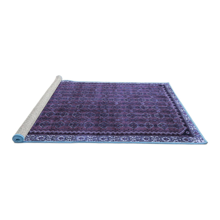 Sideview of Machine Washable Persian Blue Traditional Rug, wshtr1240blu