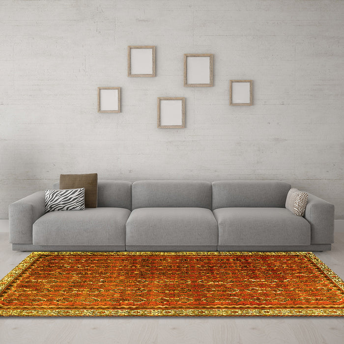 Machine Washable Persian Yellow Traditional Rug in a Living Room, wshtr1240yw