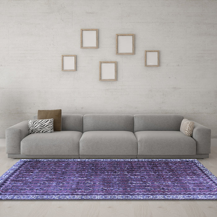 Machine Washable Persian Blue Traditional Rug in a Living Room, wshtr1240blu