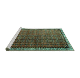 Sideview of Machine Washable Persian Turquoise Traditional Area Rugs, wshtr1240turq