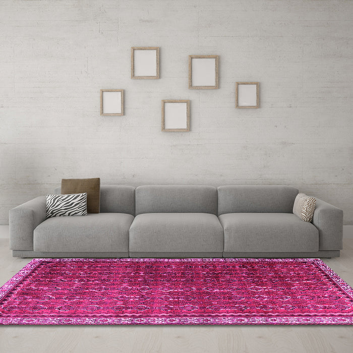 Machine Washable Persian Pink Traditional Rug in a Living Room, wshtr1240pnk