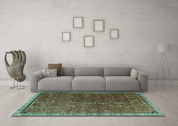 Machine Washable Persian Turquoise Traditional Area Rugs in a Living Room,, wshtr1240turq