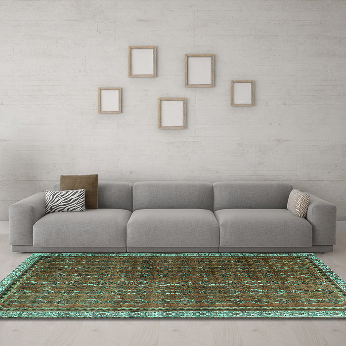 Machine Washable Persian Turquoise Traditional Area Rugs in a Living Room,, wshtr1240turq