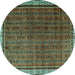 Round Persian Turquoise Traditional Rug, tr1240turq