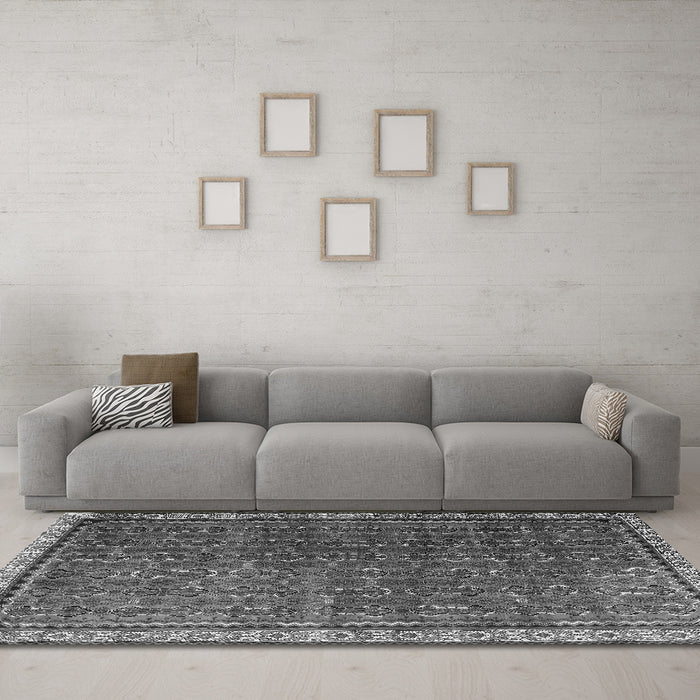 Machine Washable Persian Gray Traditional Rug in a Living Room,, wshtr1240gry