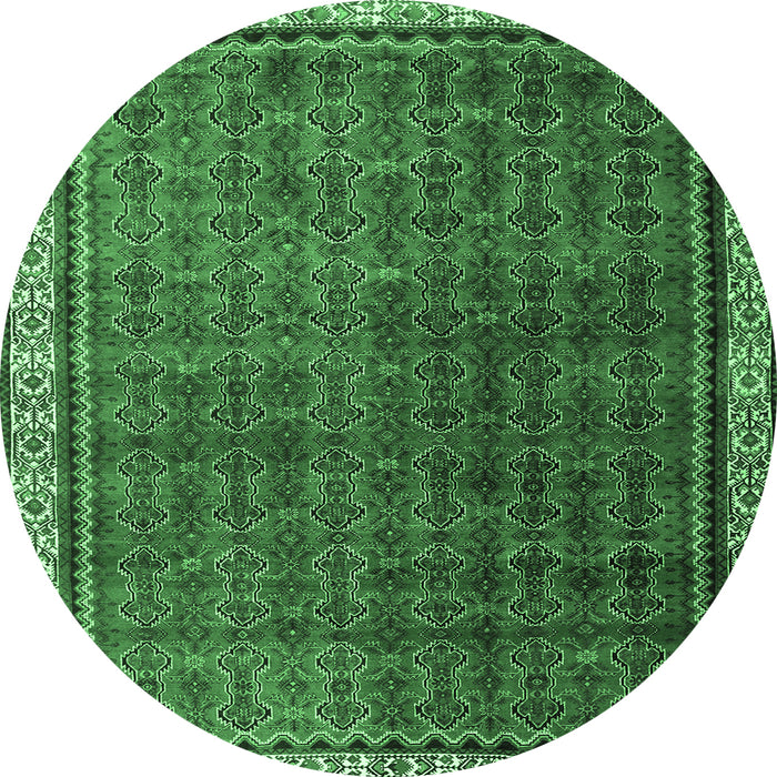 Round Machine Washable Persian Emerald Green Traditional Area Rugs, wshtr1240emgrn