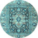 Round Machine Washable Animal Light Blue Traditional Rug, wshtr1241lblu