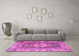 Machine Washable Animal Pink Traditional Rug in a Living Room, wshtr1241pnk
