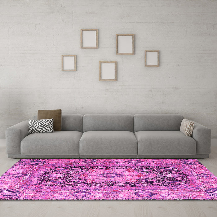 Machine Washable Animal Pink Traditional Rug in a Living Room, wshtr1241pnk