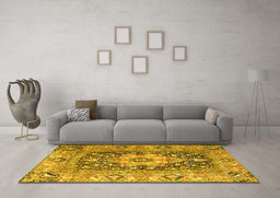 Machine Washable Animal Yellow Traditional Rug in a Living Room, wshtr1241yw