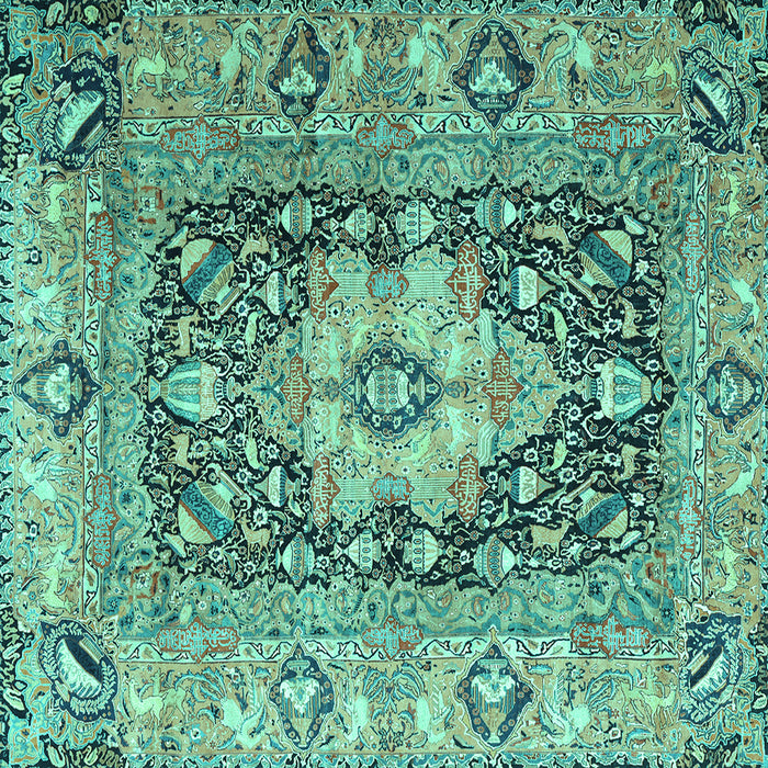 Square Machine Washable Animal Turquoise Traditional Area Rugs, wshtr1241turq