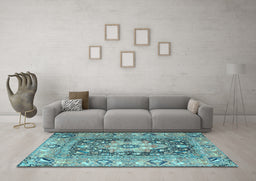 Machine Washable Animal Light Blue Traditional Rug in a Living Room, wshtr1241lblu