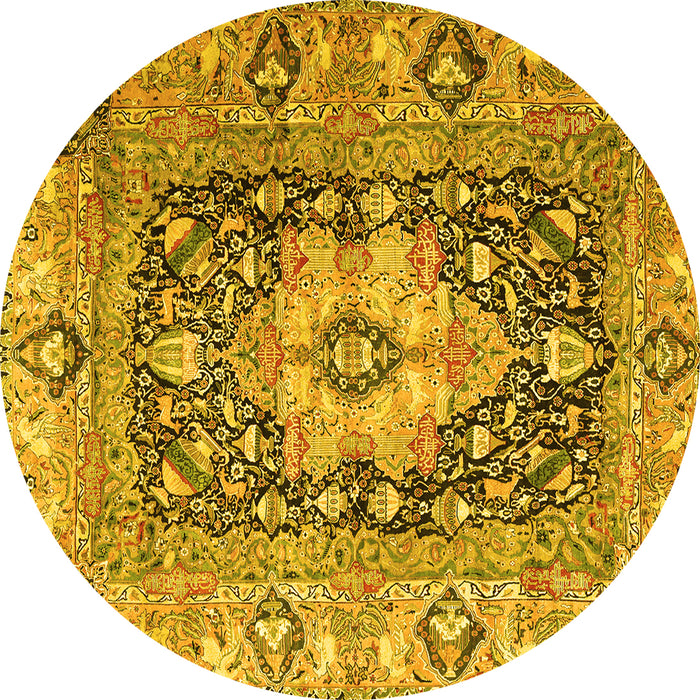 Round Machine Washable Animal Yellow Traditional Rug, wshtr1241yw