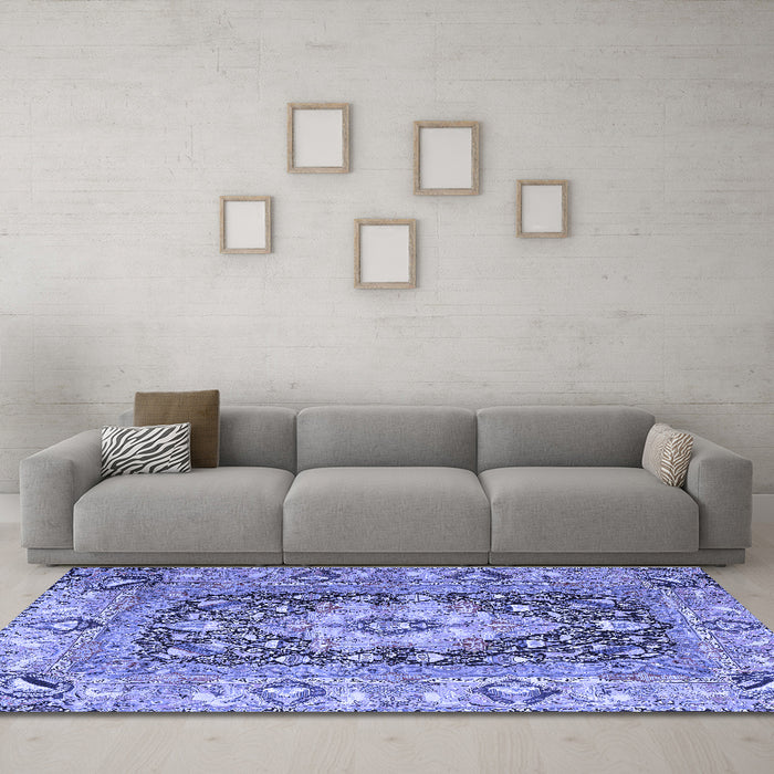 Machine Washable Animal Blue Traditional Rug in a Living Room, wshtr1241blu