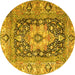 Round Animal Yellow Traditional Rug, tr1241yw