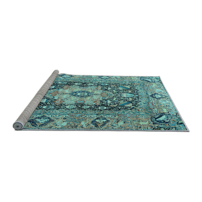 Sideview of Machine Washable Animal Light Blue Traditional Rug, wshtr1241lblu