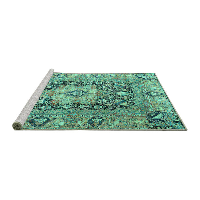 Sideview of Machine Washable Animal Turquoise Traditional Area Rugs, wshtr1241turq