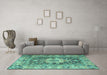 Machine Washable Animal Turquoise Traditional Area Rugs in a Living Room,, wshtr1241turq