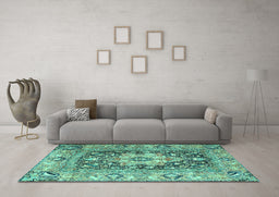 Machine Washable Animal Turquoise Traditional Area Rugs in a Living Room,, wshtr1241turq