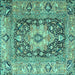 Square Animal Turquoise Traditional Rug, tr1241turq