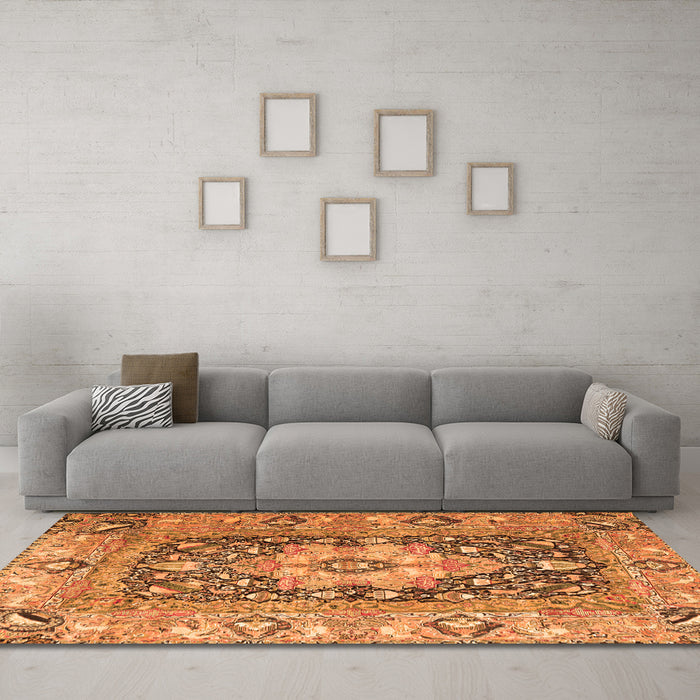 Machine Washable Animal Orange Traditional Area Rugs in a Living Room, wshtr1241org