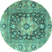 Round Machine Washable Animal Turquoise Traditional Area Rugs, wshtr1241turq