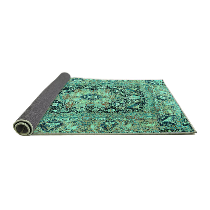 Sideview of Animal Turquoise Traditional Rug, tr1241turq
