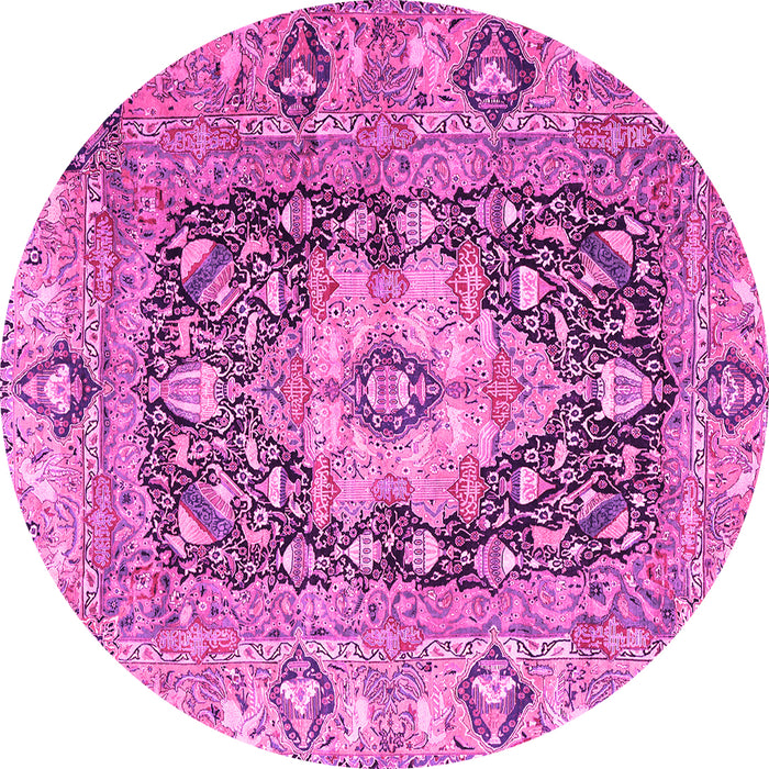 Round Machine Washable Animal Pink Traditional Rug, wshtr1241pnk
