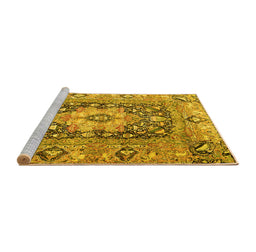 Sideview of Machine Washable Animal Yellow Traditional Rug, wshtr1241yw
