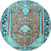 Round Medallion Light Blue Traditional Rug, tr1242lblu