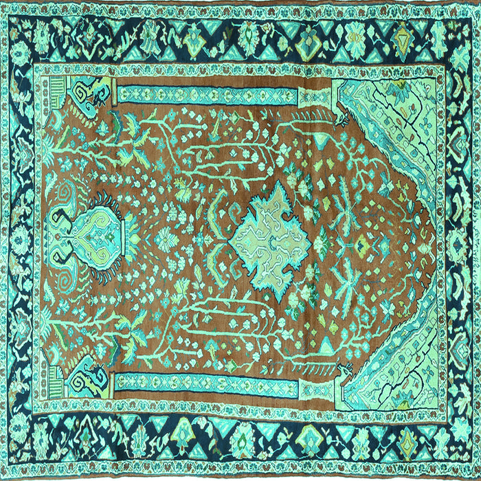 Square Medallion Turquoise Traditional Rug, tr1242turq