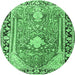 Round Machine Washable Medallion Emerald Green Traditional Area Rugs, wshtr1242emgrn
