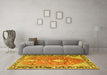 Machine Washable Medallion Yellow Traditional Rug in a Living Room, wshtr1242yw