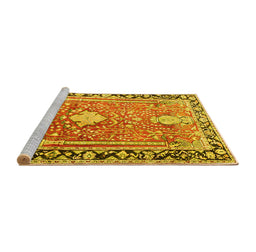 Sideview of Machine Washable Medallion Yellow Traditional Rug, wshtr1242yw
