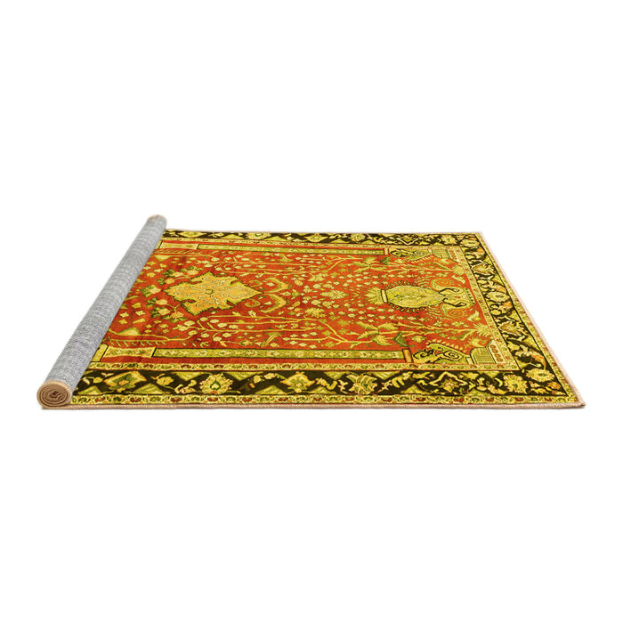 Sideview of Machine Washable Medallion Yellow Traditional Rug, wshtr1242yw