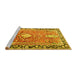 Sideview of Machine Washable Medallion Yellow Traditional Rug, wshtr1242yw