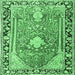 Square Machine Washable Medallion Emerald Green Traditional Area Rugs, wshtr1242emgrn