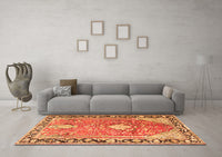 Machine Washable Medallion Orange Traditional Rug, wshtr1242org