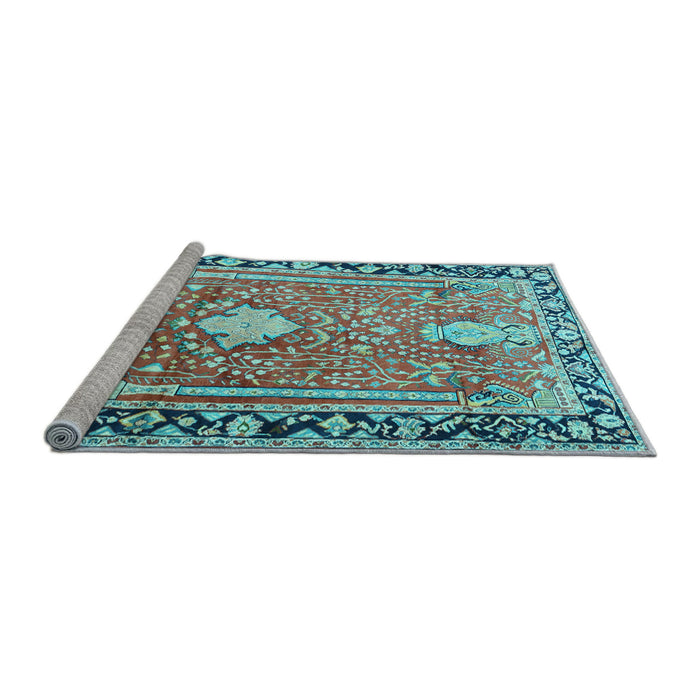 Sideview of Machine Washable Medallion Light Blue Traditional Rug, wshtr1242lblu