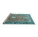 Sideview of Machine Washable Medallion Light Blue Traditional Rug, wshtr1242lblu