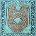 Square Machine Washable Medallion Light Blue Traditional Rug, wshtr1242lblu