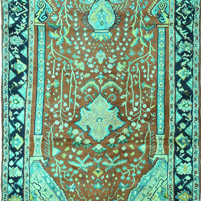Machine Washable Medallion Turquoise Traditional Area Rugs, wshtr1242turq