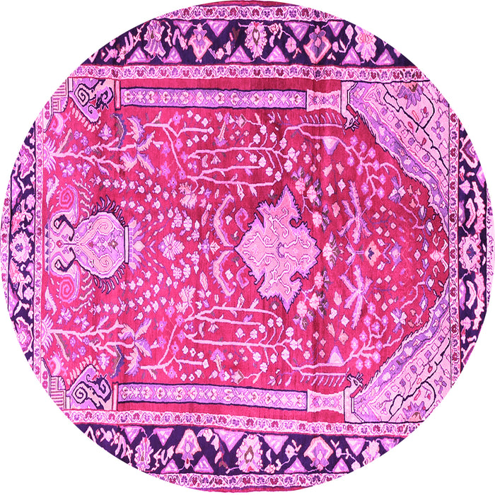 Round Machine Washable Medallion Pink Traditional Rug, wshtr1242pnk
