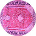 Round Machine Washable Medallion Pink Traditional Rug, wshtr1242pnk